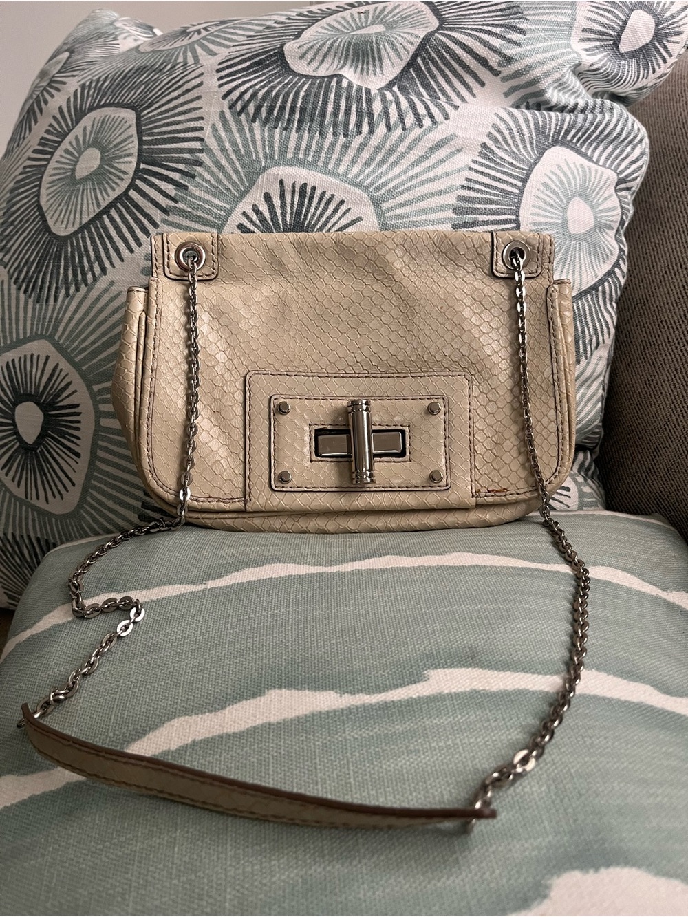 Banana Republic cream snake leather clutch handbag
